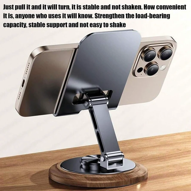 Alt view image 2 of 7 - Bks Wood Phone Holder, 360-Degree Rotating Adjustable Desktop Stand Bracket For Office Kitchen Bathroom Accessories