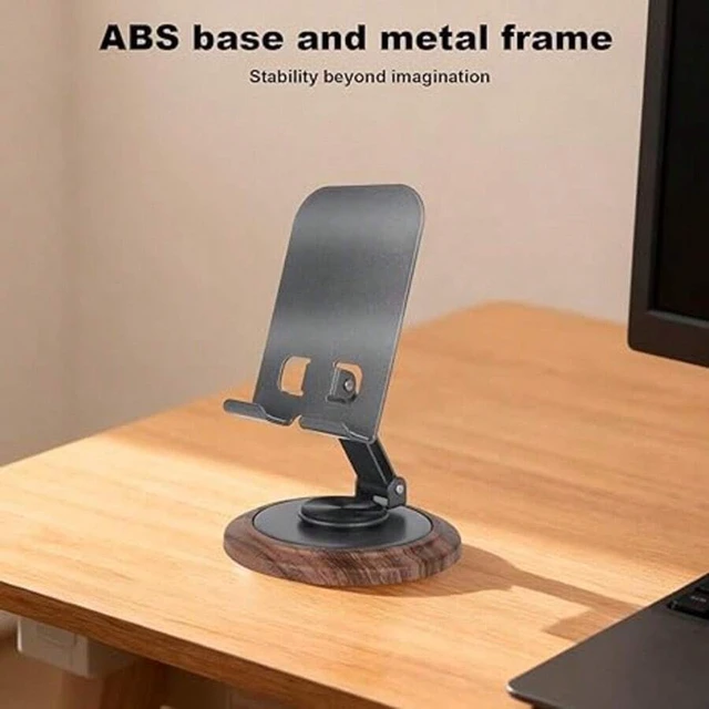 Alt view image 4 of 7 - Bks Wood Phone Holder, 360-Degree Rotating Adjustable Desktop Stand Bracket For Office Kitchen Bathroom Accessories