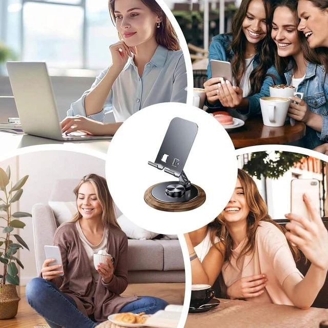 Alt view image 5 of 7 - Bks Wood Phone Holder, 360-Degree Rotating Adjustable Desktop Stand Bracket For Office Kitchen Bathroom Accessories