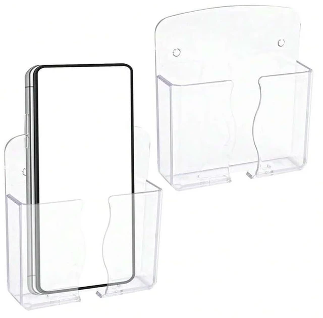 Main image of Bks 2pcs Wall Mount Phone Holders Clear Plastic Stand With Charging Hole For Bathroom Shower