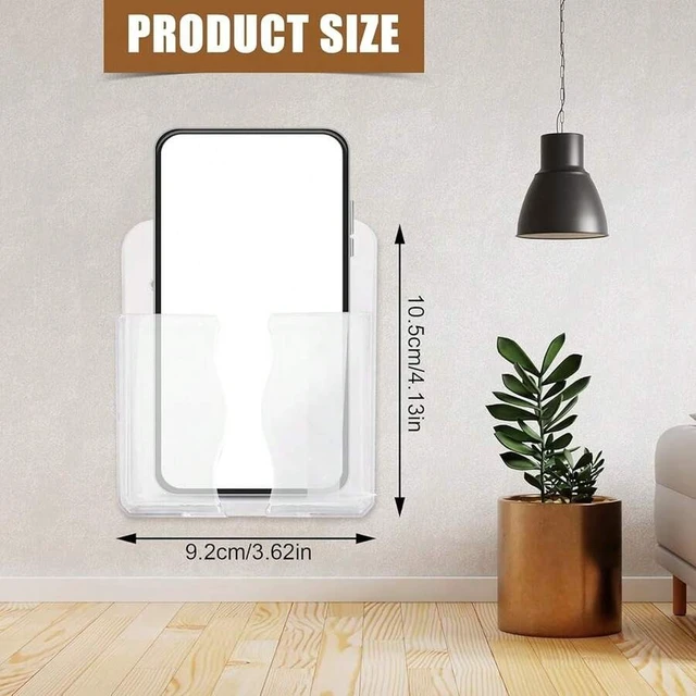 Alt view image 2 of 7 - Bks 2pcs Wall Mount Phone Holders Clear Plastic Stand With Charging Hole For Bathroom Shower