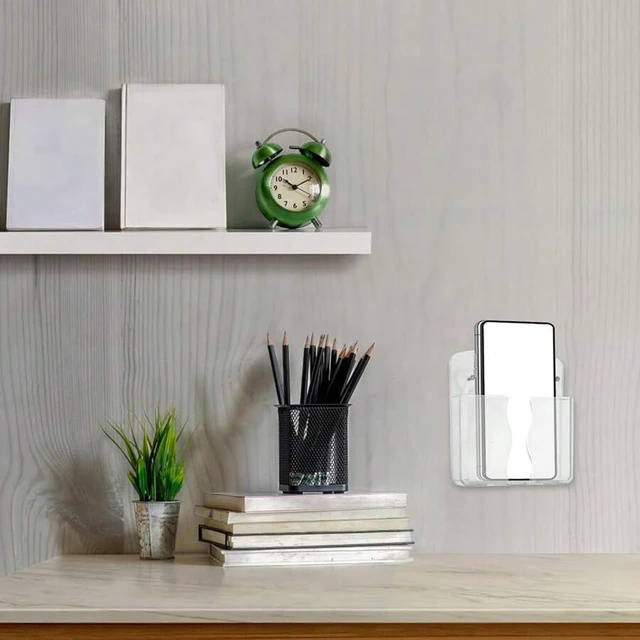 Alt view image 3 of 7 - Bks 2pcs Wall Mount Phone Holders Clear Plastic Stand With Charging Hole For Bathroom Shower