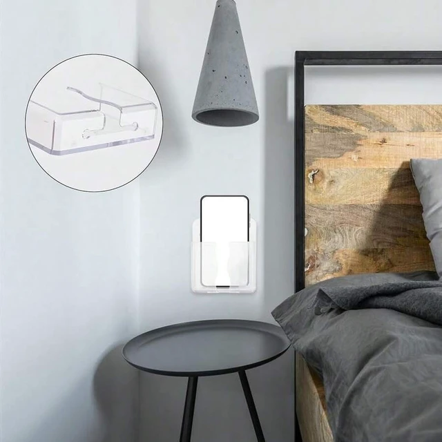 Alt view image 4 of 7 - Bks 2pcs Wall Mount Phone Holders Clear Plastic Stand With Charging Hole For Bathroom Shower