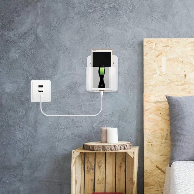 Alt view image 5 of 7 - Bks 2pcs Wall Mount Phone Holders Clear Plastic Stand With Charging Hole For Bathroom Shower