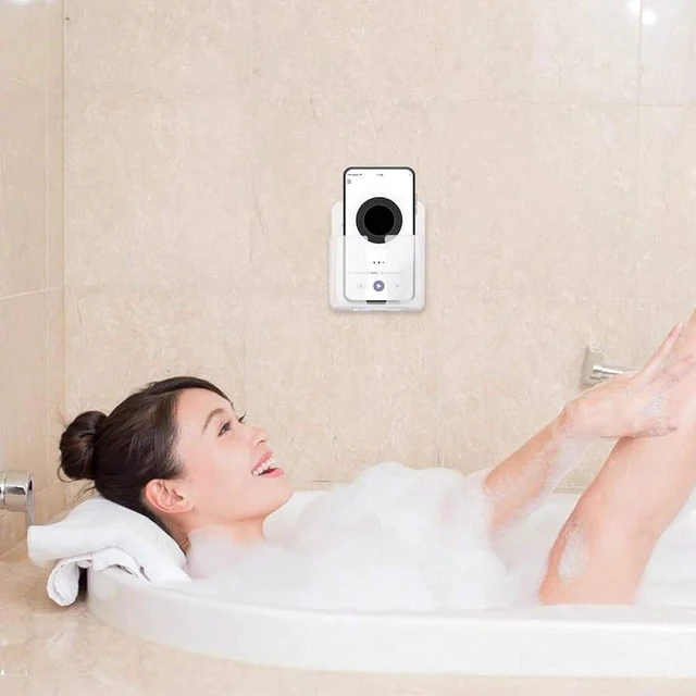 Alt view image 6 of 7 - Bks 2pcs Wall Mount Phone Holders Clear Plastic Stand With Charging Hole For Bathroom Shower