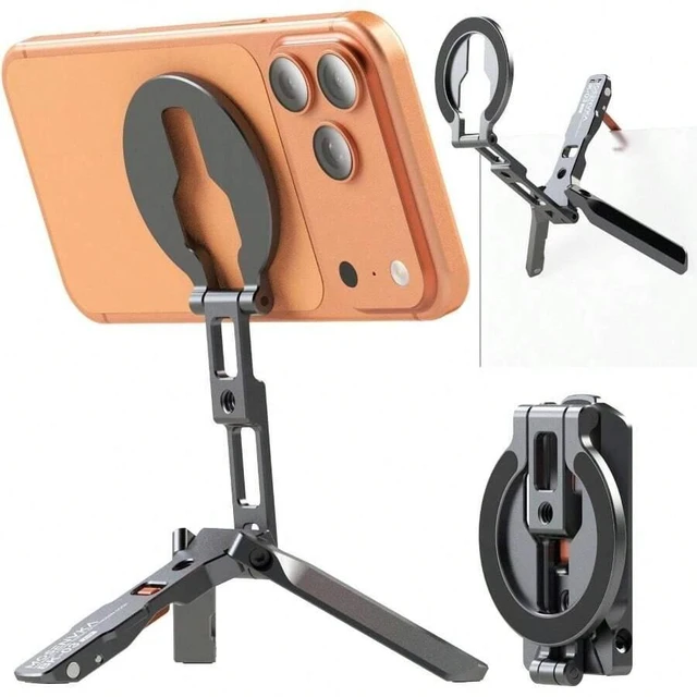 Alt view image 3 of 7 - Bks Magnetic Phone Stand Ultra Portable Aluminum 3-Leg Holder with Strong Magnets Arca-1/4 Inch Screw Hole Foldable Hook Compatible With iPhone Android