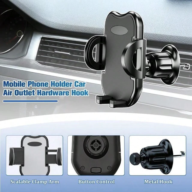 Alt view image 2 of 6 - Bks Car Phone Holder 360 Rotatable Vent Mount with Metal Hook Clip Universal for Most Smartphones