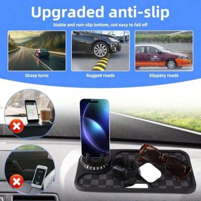 Alt view image 4 of 7 - Bks Multifunctional Car Anti-Slip Phone Holder Mat 360 Rotatable Dashboard Stand Non Slip Pad for Mobile Cell Phones