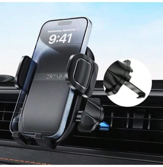 Main image of Bks Universal Car Phone Holder with Metal Hook Clip Vent Mount 360 Rotation for iPhone Android All Smartphones Dark Black