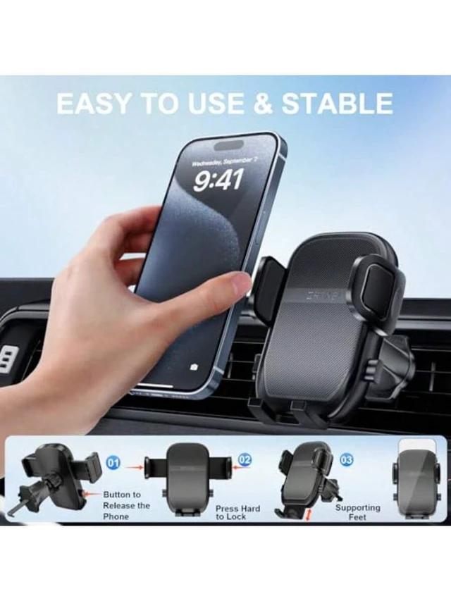 Alt view image 2 of 6 - Bks Universal Car Phone Holder with Metal Hook Clip Vent Mount 360 Rotation for iPhone Android All Smartphones Dark Black