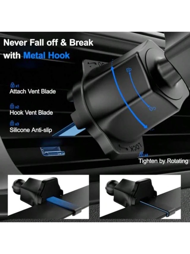 Alt view image 3 of 6 - Bks Universal Car Phone Holder with Metal Hook Clip Vent Mount 360 Rotation for iPhone Android All Smartphones Dark Black