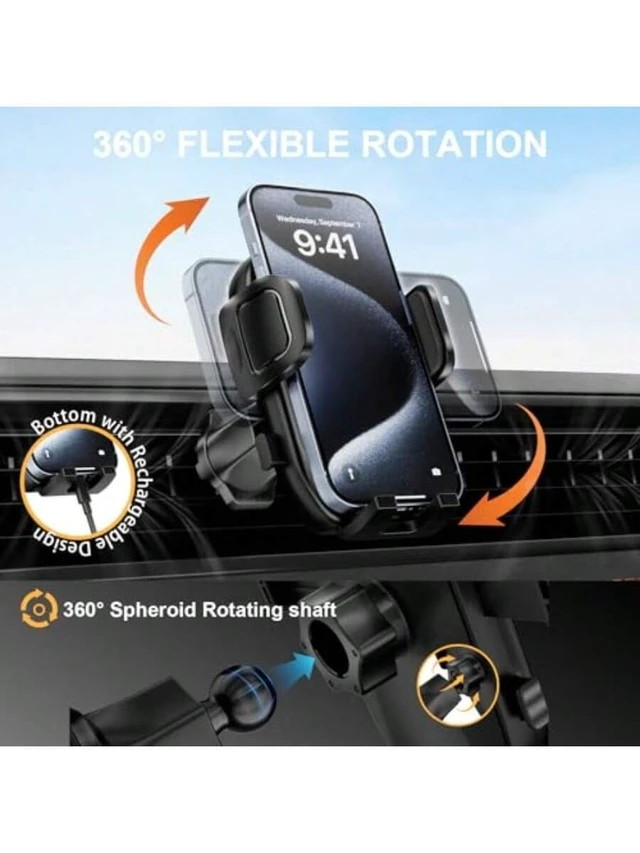Alt view image 4 of 6 - Bks Universal Car Phone Holder with Metal Hook Clip Vent Mount 360 Rotation for iPhone Android All Smartphones Dark Black