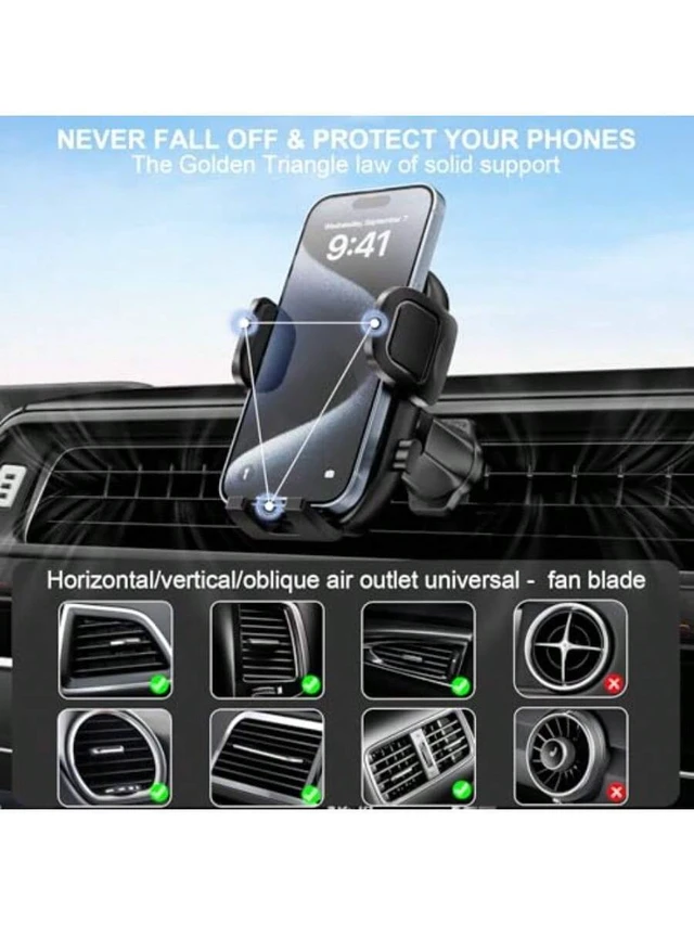 Alt view image 5 of 6 - Bks Universal Car Phone Holder with Metal Hook Clip Vent Mount 360 Rotation for iPhone Android All Smartphones Dark Black