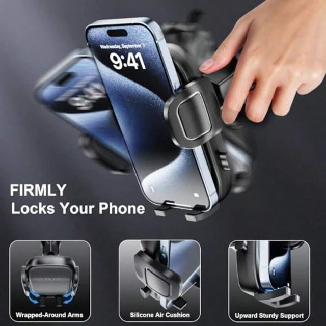 Alt view image 6 of 6 - Bks Universal Car Phone Holder with Metal Hook Clip Vent Mount 360 Rotation for iPhone Android All Smartphones Dark Black