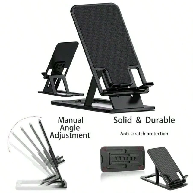 Main image of Bks Foldable Desktop Phone Stand Adjustable Angle Non-Slip Base Compatible With All Mobile Phones Tablets Up to 10 Inch Black