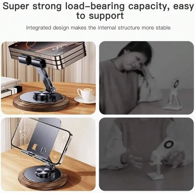 Alt view image 3 of 6 - Bks Adjustable Cell Phone Stand, 360 Rotating Foldable Desktop Holder With Anti-Slip Base For iPhone 16 15 14 13 Pro Max All Smartphones Wood