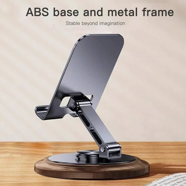 Alt view image 5 of 6 - Bks Adjustable Cell Phone Stand, 360 Rotating Foldable Desktop Holder With Anti-Slip Base For iPhone 16 15 14 13 Pro Max All Smartphones Wood