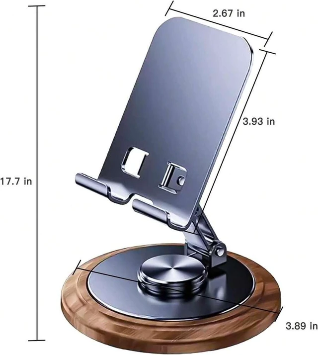 Alt view image 6 of 6 - Bks Adjustable Cell Phone Stand, 360 Rotating Foldable Desktop Holder With Anti-Slip Base For iPhone 16 15 14 13 Pro Max All Smartphones Wood