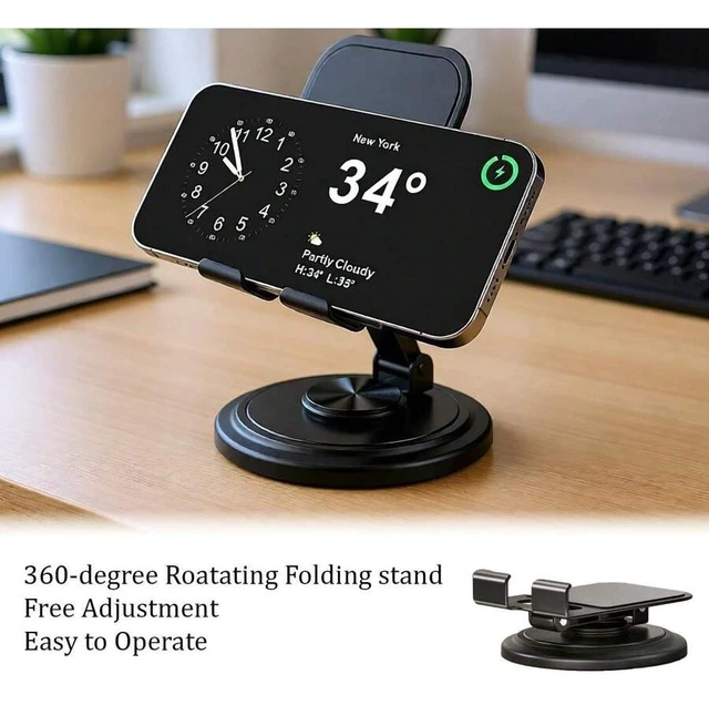 Alt view image 2 of 6 - Bks Adjustable Rotating Cell Phone Stand For Desk, 360 Rotation Desktop Phone Holder With Anti-Slip Base Office Desk Accessories Compatible With Iphone 17 16 15 14 Pro Max Air All Smart Phones Spring