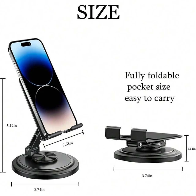 Alt view image 4 of 6 - Bks Adjustable Rotating Cell Phone Stand For Desk, 360 Rotation Desktop Phone Holder With Anti-Slip Base Office Desk Accessories Compatible With Iphone 17 16 15 14 Pro Max Air All Smart Phones Spring