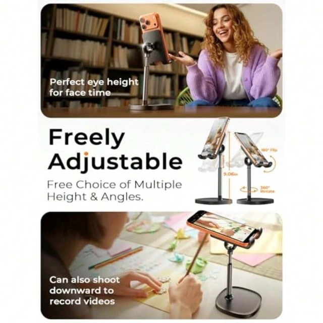 Alt view image 3 of 7 - Bks Adjustable Cell Phone Stand Desktop Holder Ergonomic Angle Height Fit iPhone Android Tablet Case 4-10 Inch Black