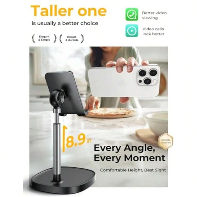 Alt view image 4 of 7 - Bks Adjustable Cell Phone Stand Desktop Holder Ergonomic Angle Height Fit iPhone Android Tablet Case 4-10 Inch Black
