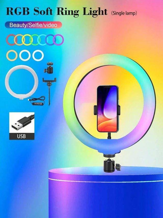 Alt view image 5 of 7 - Bks 10 Inch Selfie Ring Light With Tripod Stand, 38 Color Modes Stepless Dimming USB Powered LED for Smartphones Video Recording Live Streaming Makeup Photography Portable Lightweight