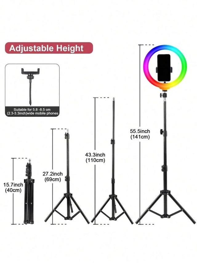 Alt view image 2 of 7 - Bks 10 Inch Selfie Ring Light With Tripod Stand, 38 Color Modes Stepless Dimming USB Powered LED for Smartphones Video Recording Live Streaming Makeup Photography Portable Lightweight