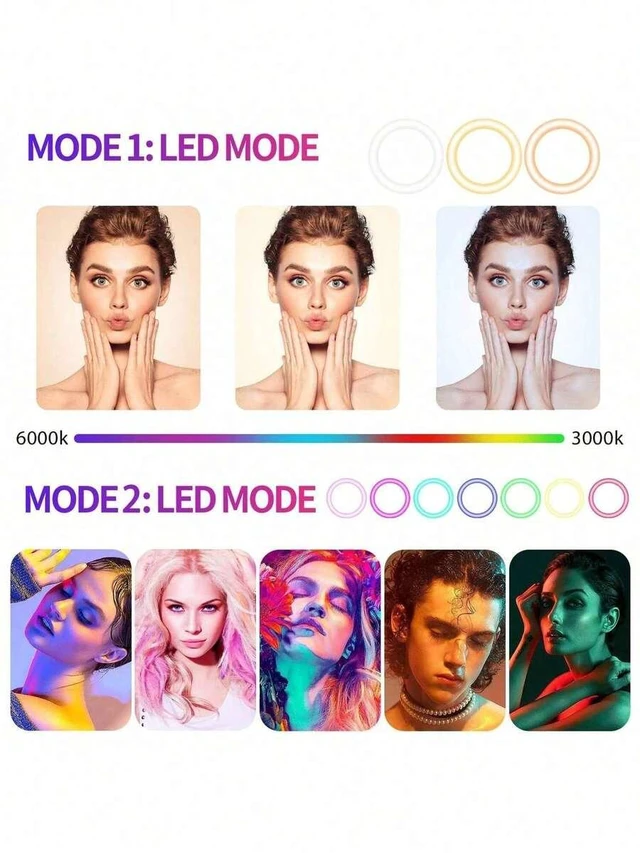 Alt view image 6 of 7 - Bks 10 Inch Selfie Ring Light With Tripod Stand, 38 Color Modes Stepless Dimming USB Powered LED for Smartphones Video Recording Live Streaming Makeup Photography Portable Lightweight