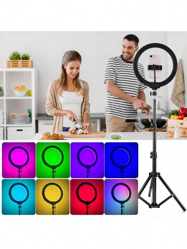 Alt view image 7 of 7 - Bks 10 Inch Selfie Ring Light With Tripod Stand, 38 Color Modes Stepless Dimming USB Powered LED for Smartphones Video Recording Live Streaming Makeup Photography Portable Lightweight