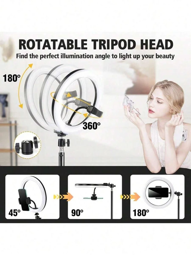 Alt view image 3 of 7 - Bks 10 Inch Selfie Ring Light With Tripod Stand, 38 Color Modes Stepless Dimming USB Powered LED for Smartphones Video Recording Live Streaming Makeup Photography Portable Lightweight