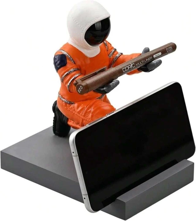 Main image of Bks Astronaut Resin Pen Holder Desktop Organizer Phone Stand Device Holder Decorative Office Desk Accessory (Orange&Black)