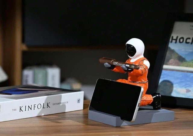 Alt view image 2 of 7 - Bks Astronaut Resin Pen Holder Desktop Organizer Phone Stand Device Holder Decorative Office Desk Accessory (Orange&Black)