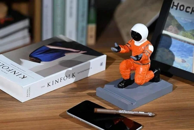 Alt view image 3 of 7 - Bks Astronaut Resin Pen Holder Desktop Organizer Phone Stand Device Holder Decorative Office Desk Accessory (Orange&Black)