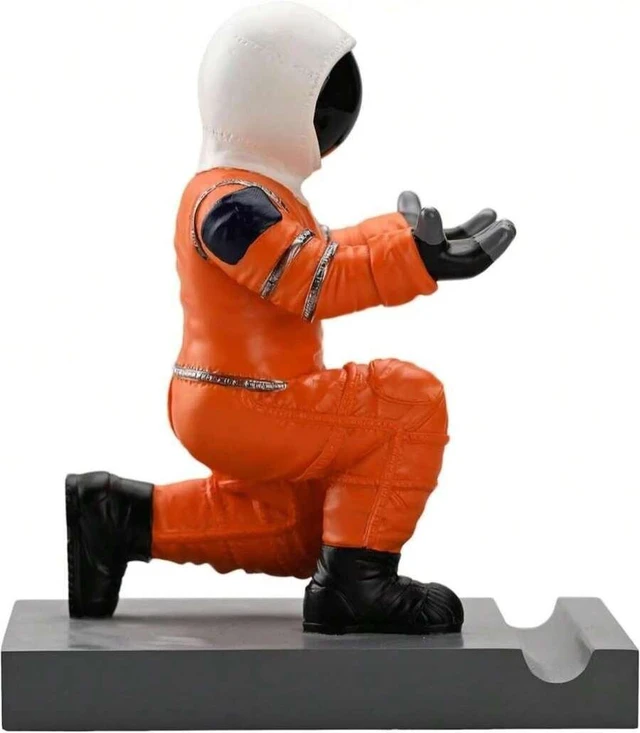 Alt view image 7 of 7 - Bks Astronaut Resin Pen Holder Desktop Organizer Phone Stand Device Holder Decorative Office Desk Accessory (Orange&Black)