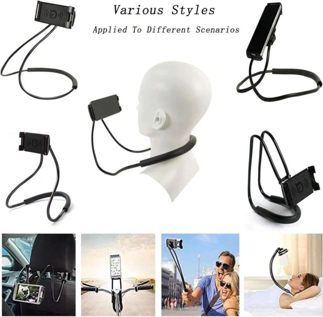 Alt view image 2 of 7 - Bks Universal Smart Mobile Phone Stand Hanging Neck Holder Lazy Cell Phone Mount Adjustable 360 Rotation (Black)