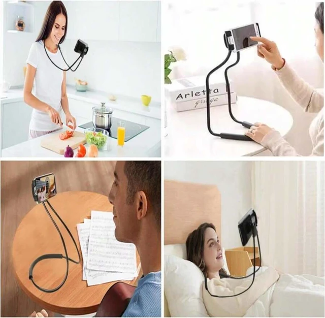 Alt view image 4 of 7 - Bks Universal Smart Mobile Phone Stand Hanging Neck Holder Lazy Cell Phone Mount Adjustable 360 Rotation (Black)