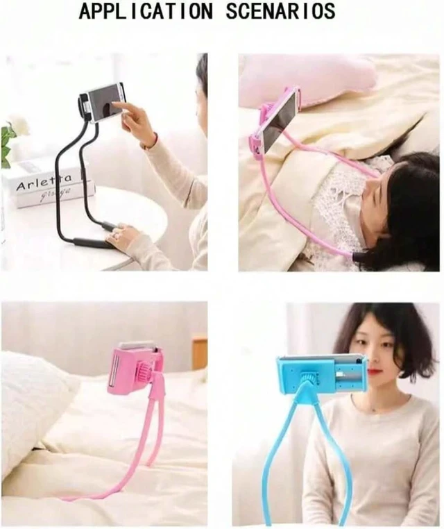 Alt view image 5 of 7 - Bks Universal Smart Mobile Phone Stand Hanging Neck Holder Lazy Cell Phone Mount Adjustable 360 Rotation (Black)