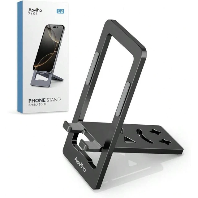 Alt view image 2 of 6 - Bks Ultra-Thin Foldable Aluminum Phone Stand Holder For Desk Travel Portable Compatible With IPhone All Models Fits 3.7 To 7 Inch Devices Black