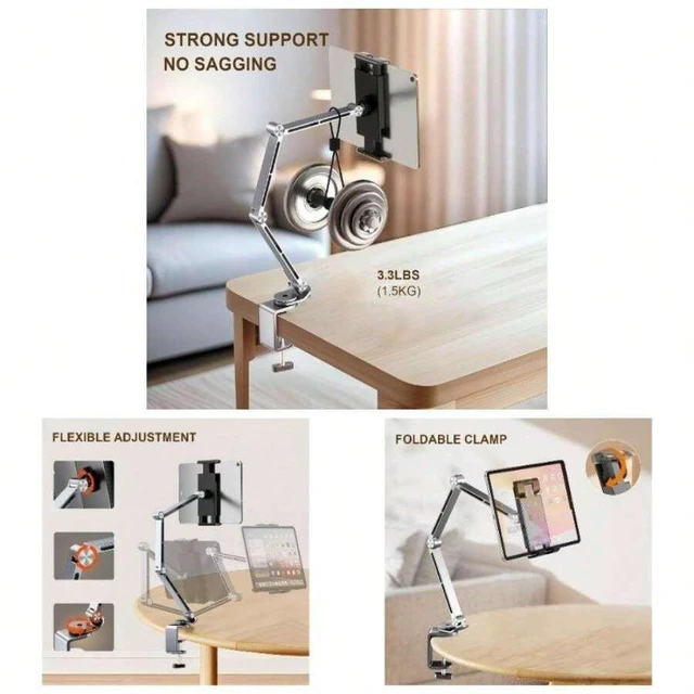 Main image of Bks Aluminum Alloy Tablet Stand Holder Adjustable Foldable Desk Mount with 360 Rotate Base for 4 to 15.6 Inch Screen Devices