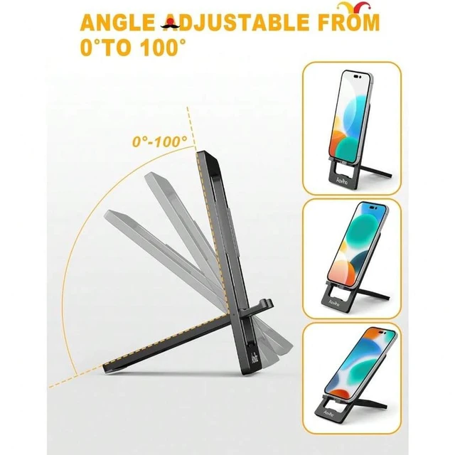 Alt view image 4 of 6 - Bks Ultra-Thin Foldable Aluminum Phone Stand Holder For Desk Travel Portable Compatible With IPhone All Models Fits 3.7 To 7 Inch Devices Black