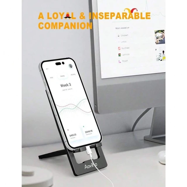 Alt view image 3 of 6 - Bks Ultra-Thin Foldable Aluminum Phone Stand Holder For Desk Travel Portable Compatible With IPhone All Models Fits 3.7 To 7 Inch Devices Black
