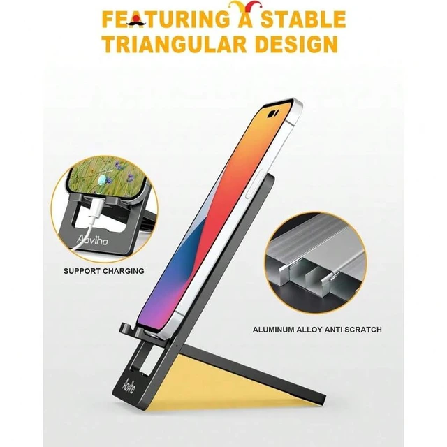 Alt view image 5 of 6 - Bks Ultra-Thin Foldable Aluminum Phone Stand Holder For Desk Travel Portable Compatible With IPhone All Models Fits 3.7 To 7 Inch Devices Black