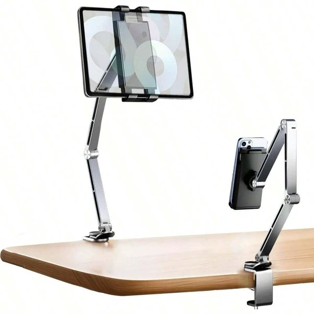 Alt view image 2 of 7 - Bks Aluminum Alloy Tablet Stand Holder Adjustable Foldable Desk Mount with 360 Rotate Base for 4 to 15.6 Inch Screen Devices