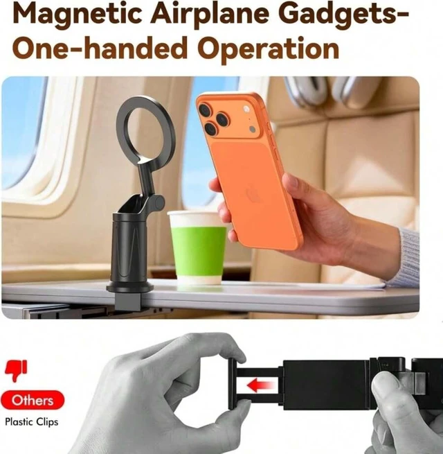 Alt view image 2 of 7 - Bks Adjustable Handlebar Phone Stand Rotating Bracket Fioenna Airplane Travel Essentials Phone Holder For Magsafe Universal 360 Degree Rotation Airplane Gadgets Phone Mount For Flight Europe Vacation