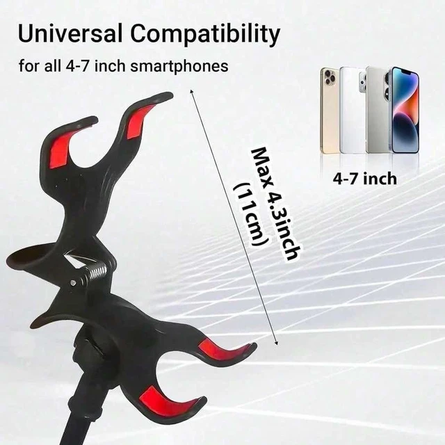 Alt view image 3 of 7 - Bks Flexible Gooseneck Phone Holder Bed Desk Mount 360° Adjustable Clamp Clip Overhead Stand for 4-7 Inch Cellphone