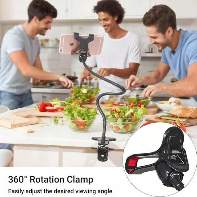 Alt view image 4 of 7 - Bks Flexible Gooseneck Phone Holder Bed Desk Mount 360° Adjustable Clamp Clip Overhead Stand for 4-7 Inch Cellphone