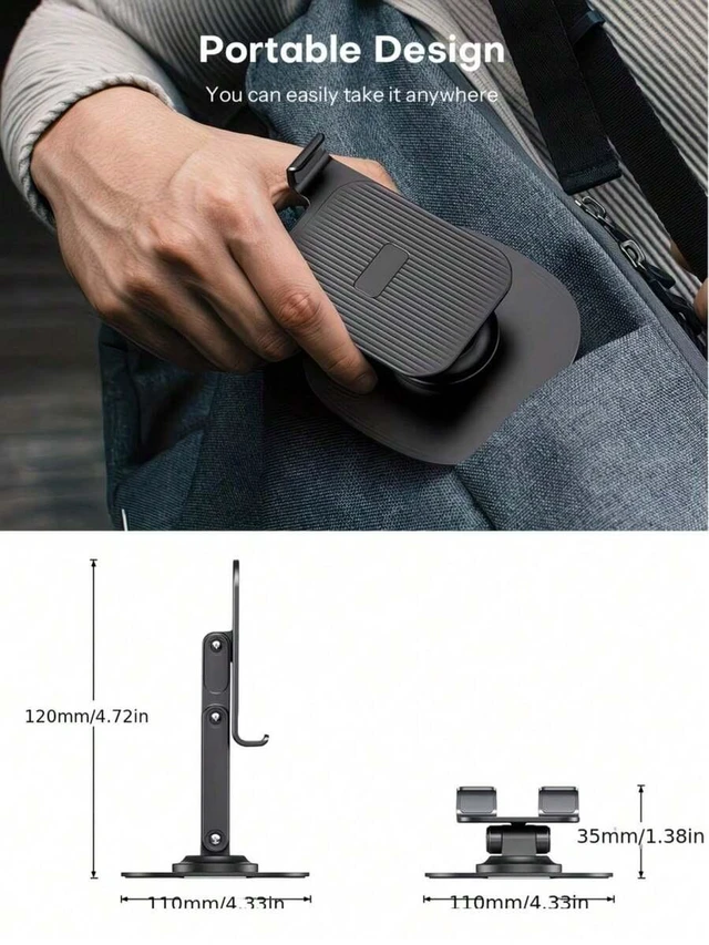 Main image of Bks Metal Foldable Phone Stand, 360 Rotating Tablet Holder, Adjustable Desktop Mount for All Smartphones