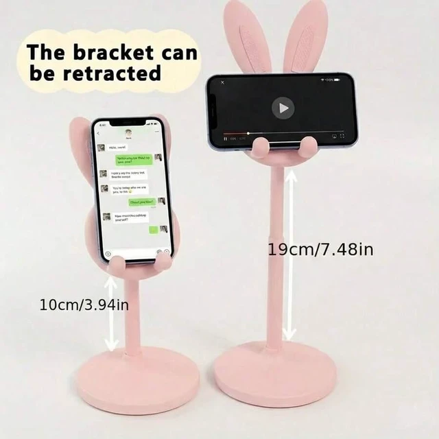 Alt view image 2 of 7 - Bks Adjustable Telescopic Rabbit Phone Stand, Kawaii Bunny Ears Desktop Holder, Height Angle Adjustable Dock for Phones Tablets