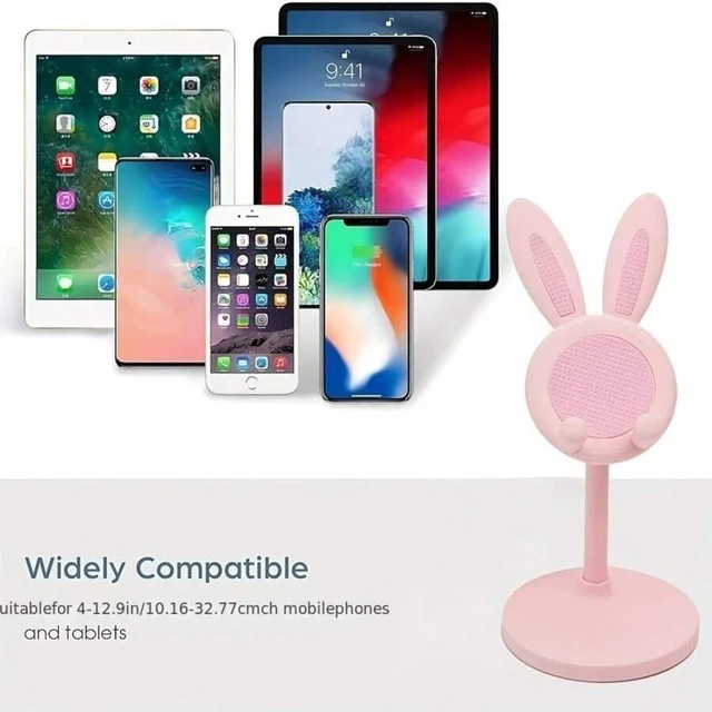 Alt view image 4 of 7 - Bks Adjustable Telescopic Rabbit Phone Stand, Kawaii Bunny Ears Desktop Holder, Height Angle Adjustable Dock for Phones Tablets